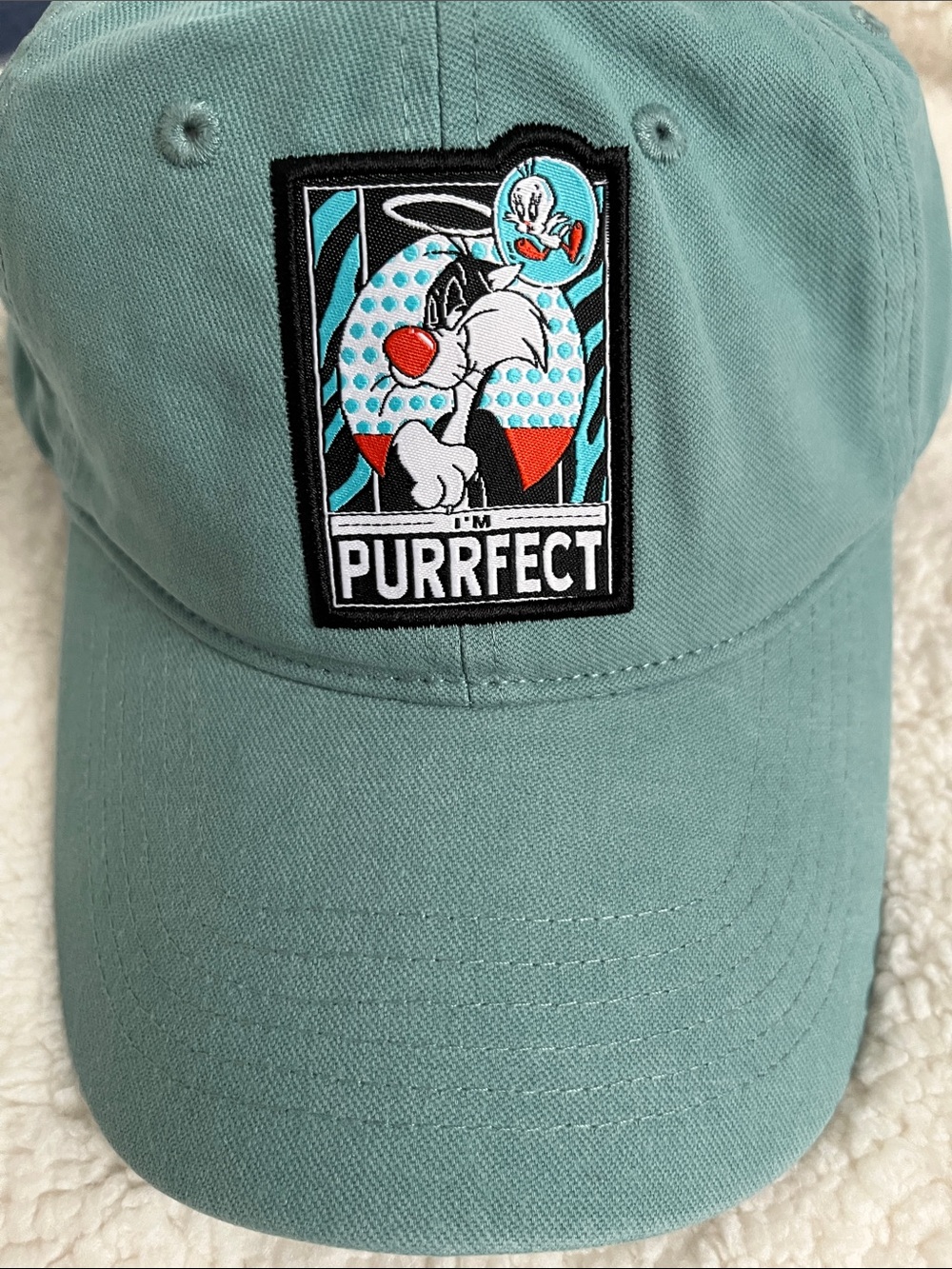 Looney Tunes Sylvester the Cat I'm Purrfect Patch Dad Hat Baseball Cap Teal